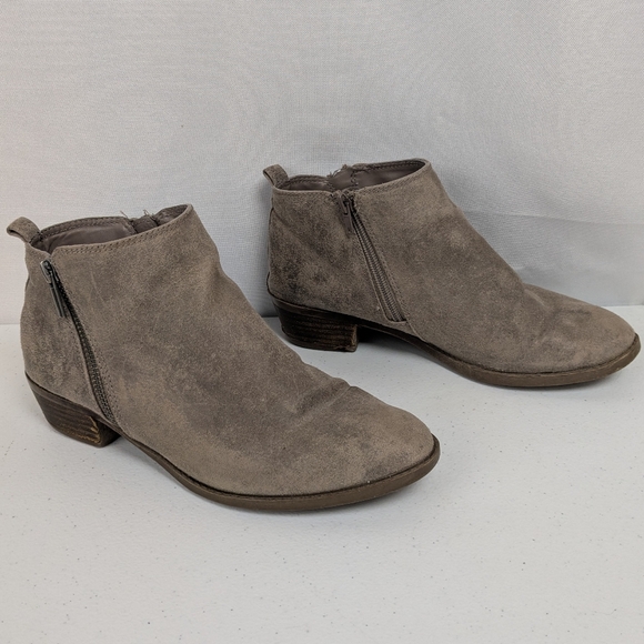 Ankle Boots Size 8 Tan Zip Faux Suede Low Block Heel - Picture 3 of 7